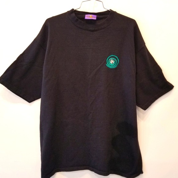 Vintage 90's Scared Guy Black Cotton Embroidered Tee Size XXL - Picture 1 of 10